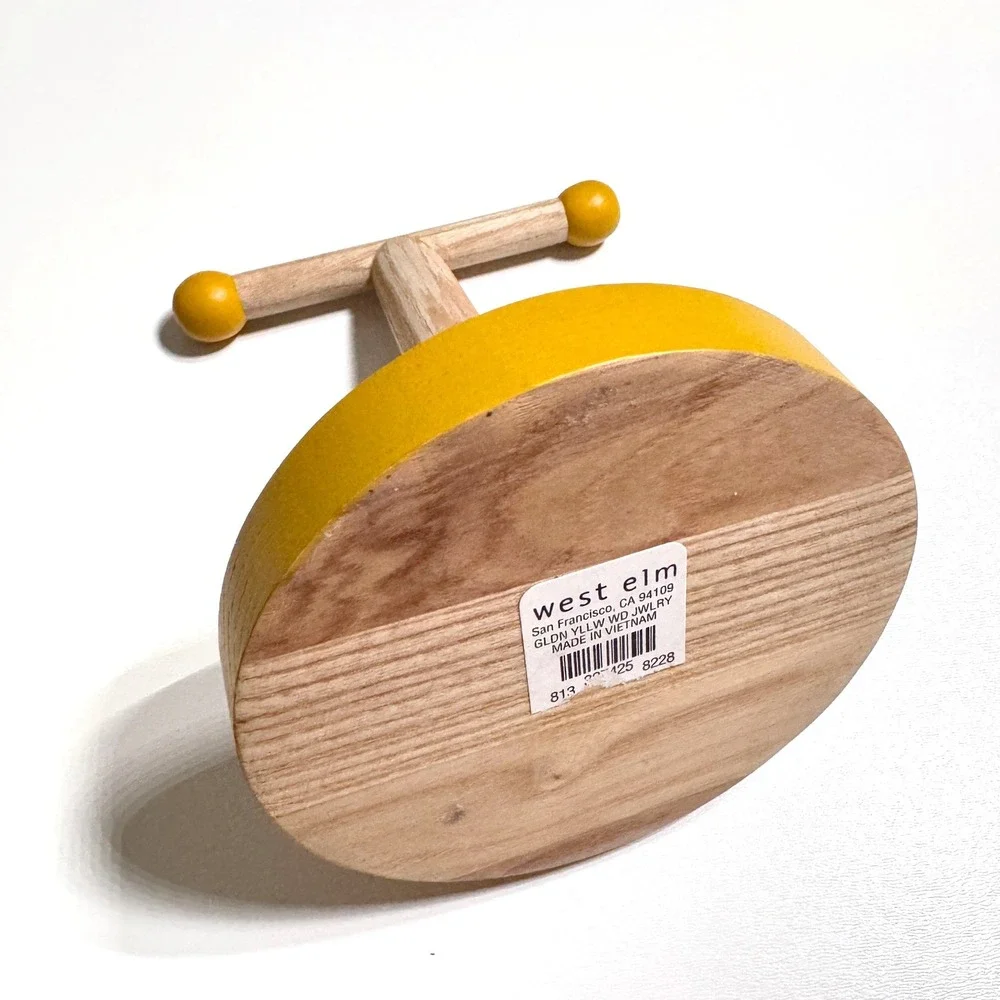 West Elm Jewelry Stand Golden Yellow Wood T-Bar Organizer Accessory Holder MCM